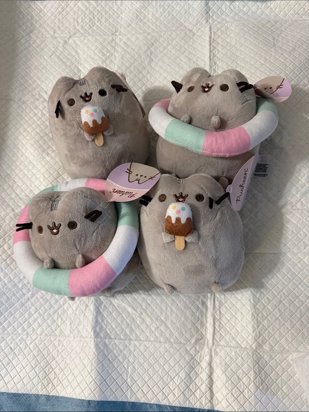 Pusheen Gray Plush with Pink and Mint Pastel Swim Ring and Ice Cream